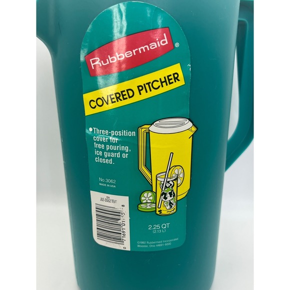 Rubbermaid 2.25 QT Covered Pitcher 1992 Vtg Made in USA NWT New Old Stock - Picture 2 of 10
